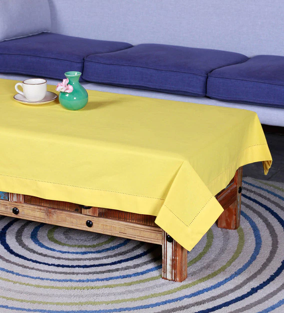 Lushomes center table cover, Cotton Yellow Plain Dining Table Cover Cloth (Size 36 x 60 Inches, Center Table Cloth)