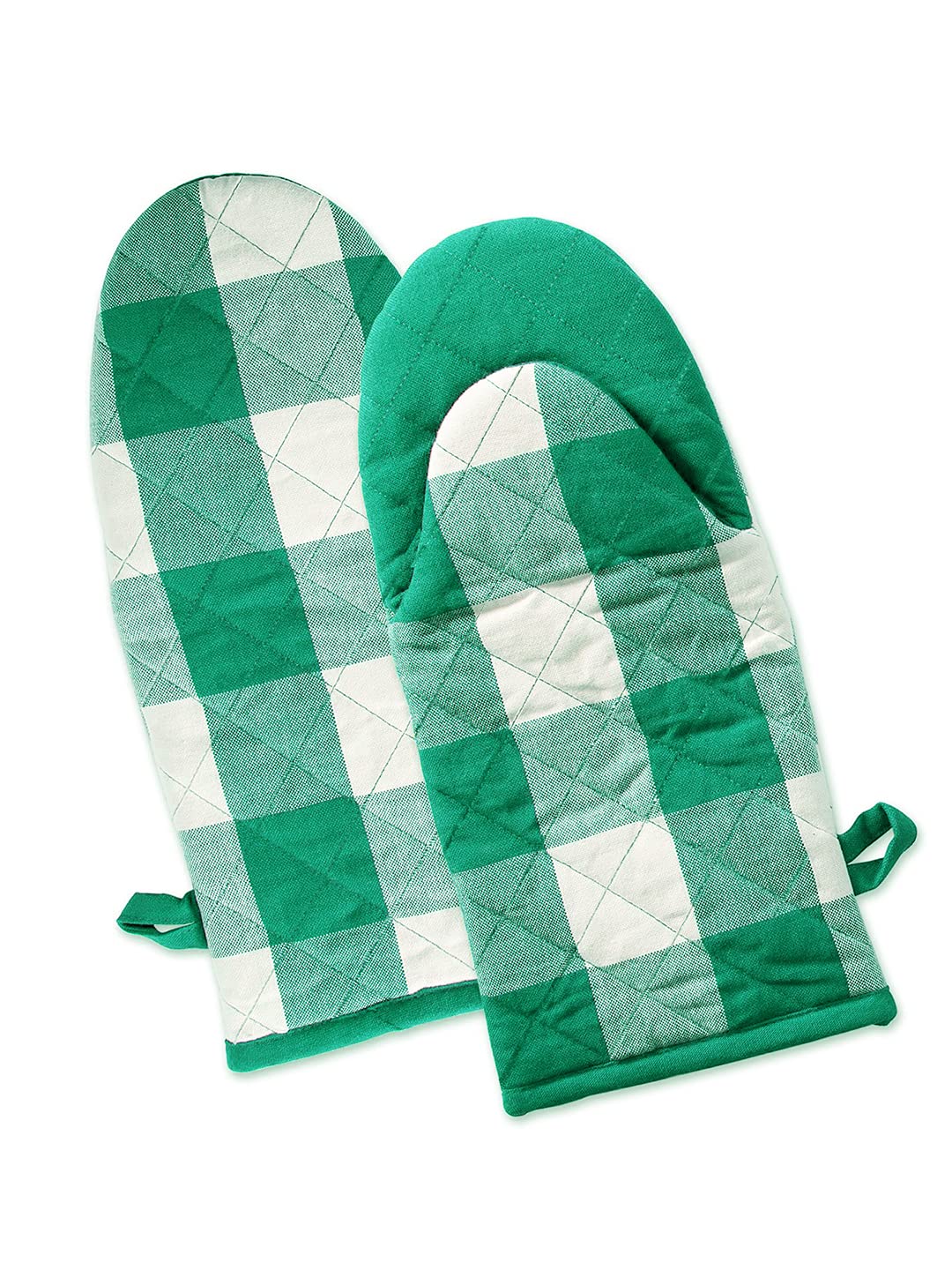 Lushomes oven gloves heat proof, Buffalo Checks microwave gloves Frog Style, oven accessories (Pack of 2, 6 x 13 Inches) (Green)
