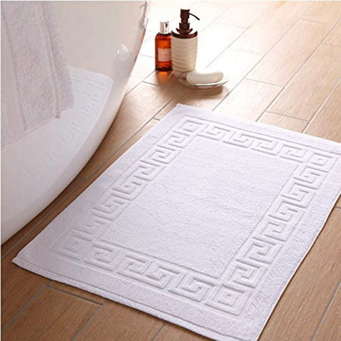 Lushomes bathroom Mat, Super Soft Terry Cotton Floor mat for Hotel and Spa, Door Mats for Bathmat with Greek Border, Floor Towel Mat, cotton mat(Single Pc, Pure White, 50x77 cms)