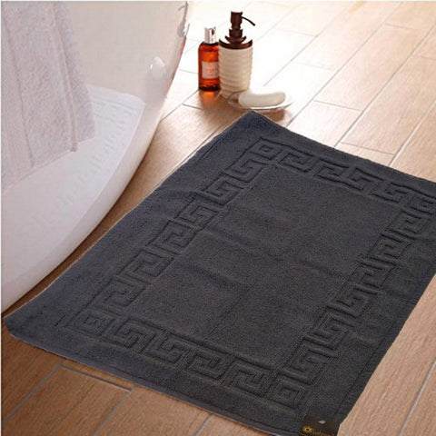 Lushomes bathroom Mat, Super Soft Terry Cotton Floor mat for Hotel and Spa, Door Mats for Bathmat with Greek Border, Floor Towel Mat, cotton mat (Single Pc, Grey, 50x77 cms)