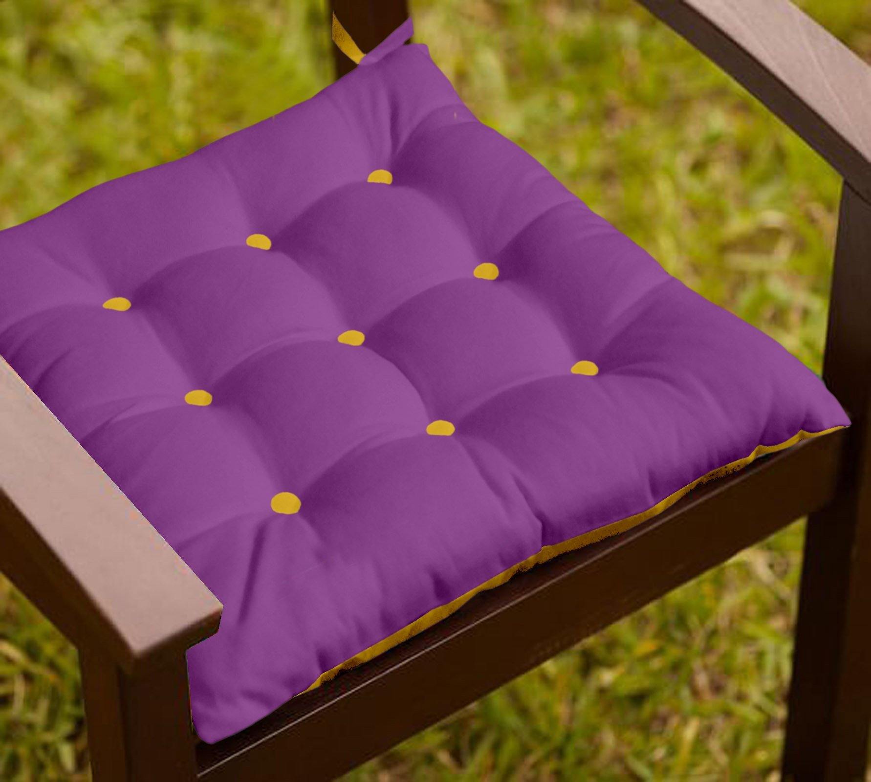 Lushomes Half Panama Bi-Color Royal Lilac and Lemon Chrome Chair Cushion with 9+9 Buttons and 4 Strings - Lushomes