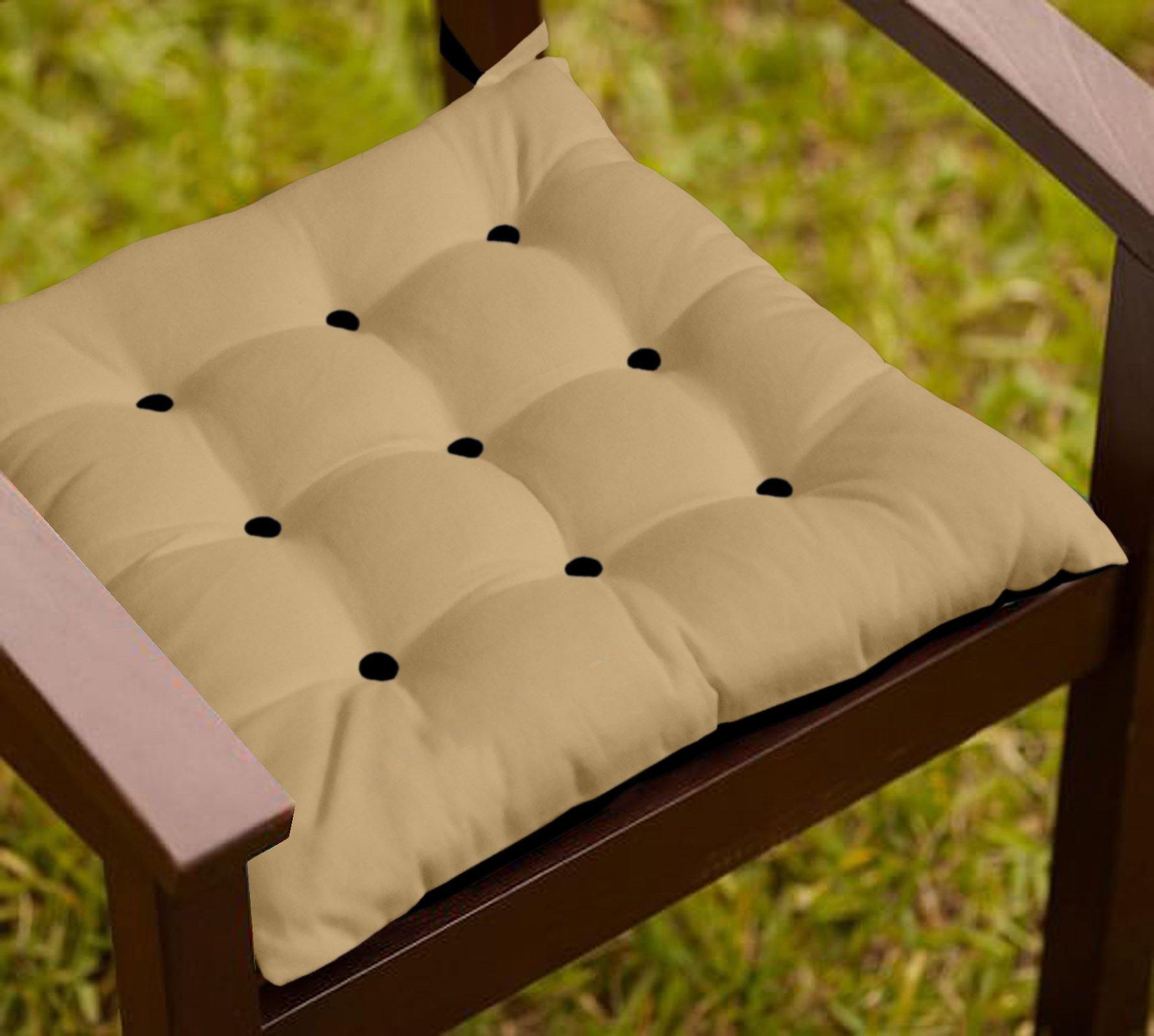 Lushomes Half Panama Bi-Color Sand and Pirate Black Chair Cushion with 9+9 Buttons and 4 Strings - Lushomes