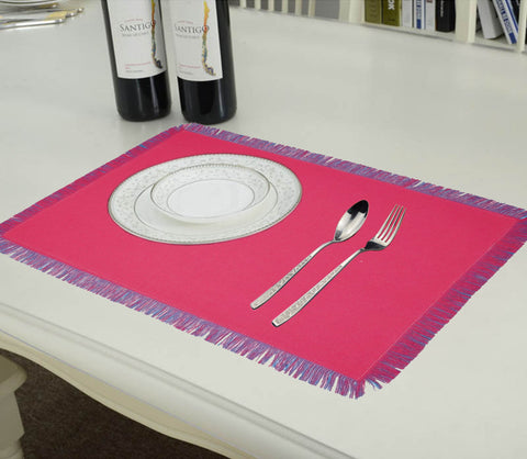 Lushomes dining table mats 6 pieces, Reversible Fancy Fringe dining table mat, dining table accessories for home, kitchen accessories items, Blue and Pink  (13 x 19 Inches, Pack of 6)