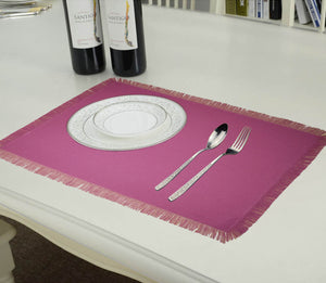 Lushomes dining table mats 6 pieces, Reversible Fancy Fringe dining table mat, dining table accessories for home, kitchen accessories items, Purple and Beige  (13 x 19 Inches, Pack of 6)