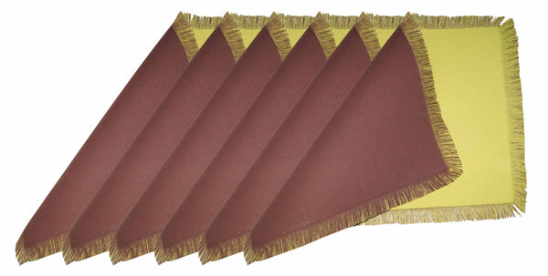 Lushomes dining table mats 6 pieces, Reversible Fancy Fringe dining table mat, dining table accessories for home, kitchen accessories items, Brown and Green  (13 x 19 Inches, Pack of 6)