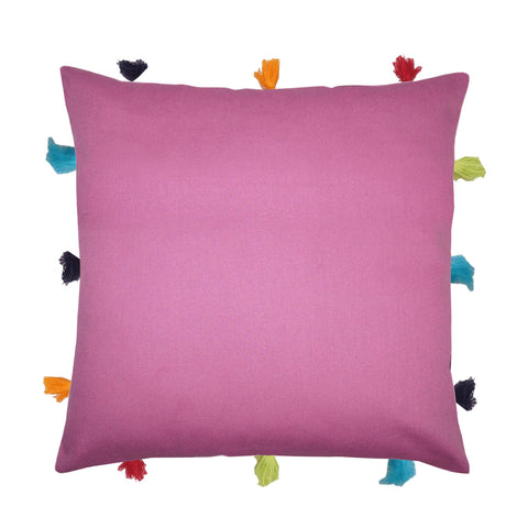 Lushomes cushion cover 12x12, boho cushion covers, sofa pillow cover, cushion covers with tassels, cushion cover with pom pom (12x12 Inches, Set of 1, Lilac )