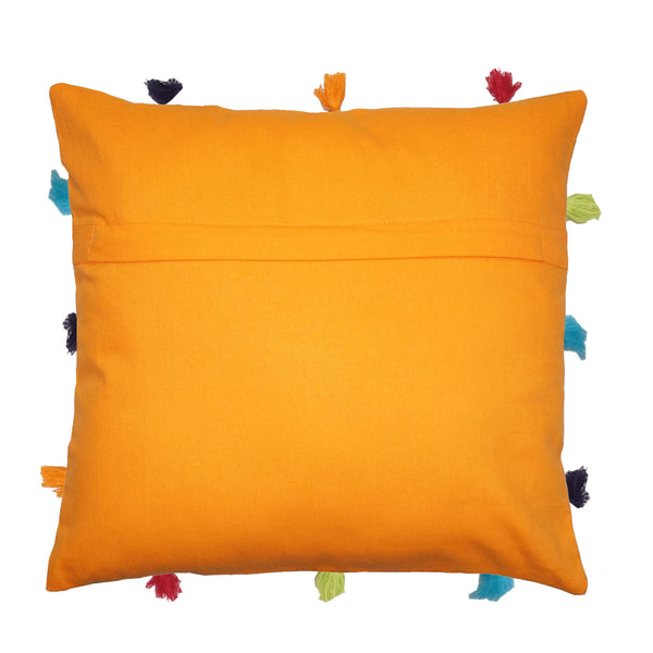 Lushomes cushion cover 12x12, boho cushion covers, sofa pillow cover, cushion covers with tassels, cushion cover with pom pom (12x12 Inches, Set of 3, orange)