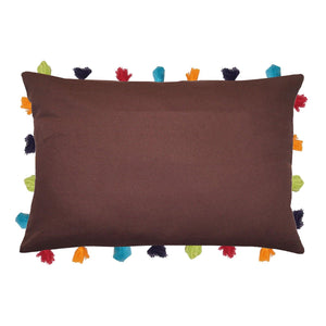 Lushomes French Roast Cushion Cover with Colorful tassels (Single pc, 14 x 20”) - Lushomes