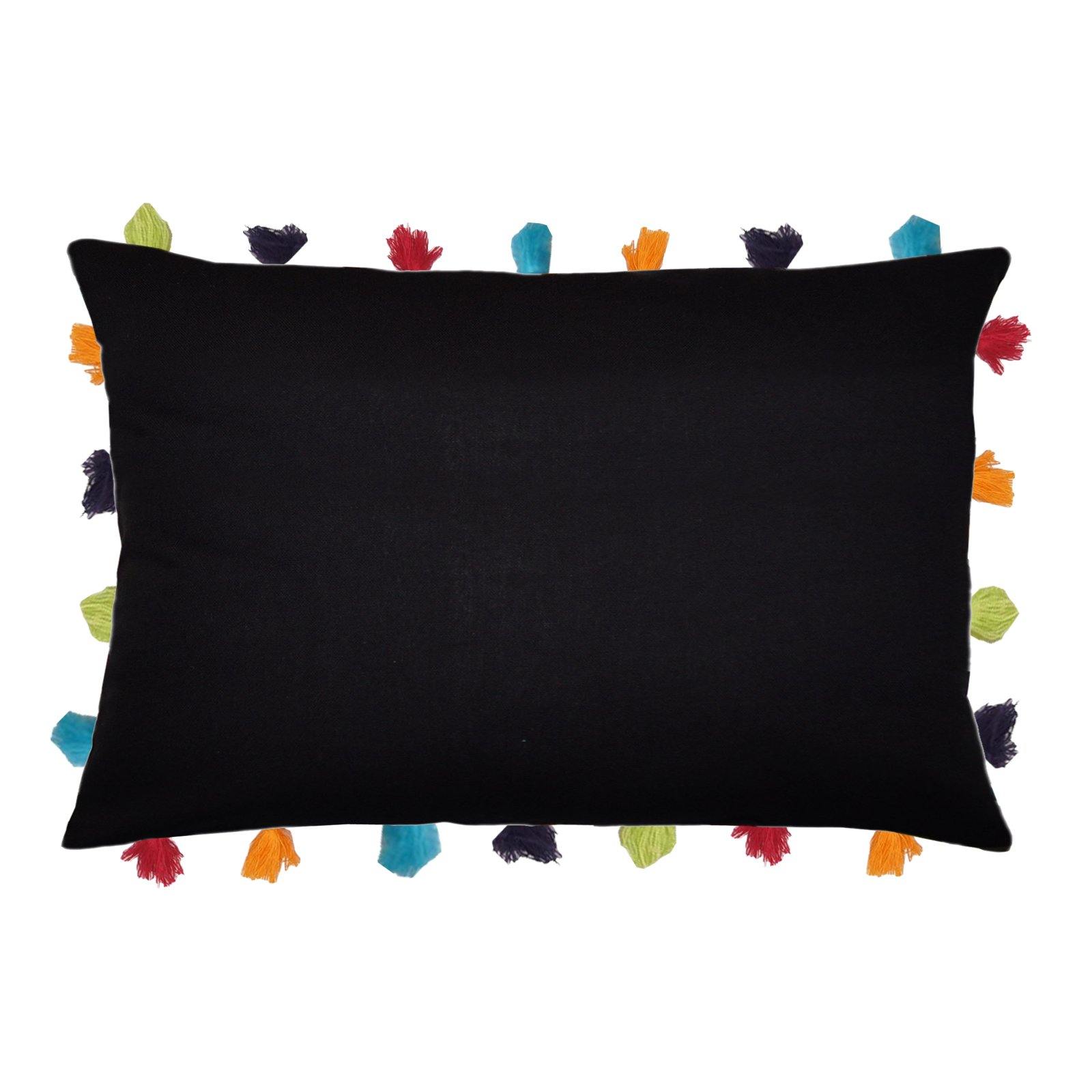 Lushomes Pirate Black Cushion Cover with Colorful tassels (Single pc, 14 x 20”) - Lushomes