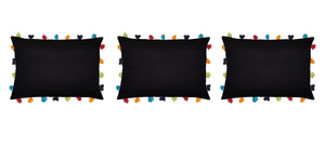 Lushomes Pirate Black Cushion Cover with Colorful tassels (3 pcs, 14 x 20”) - Lushomes