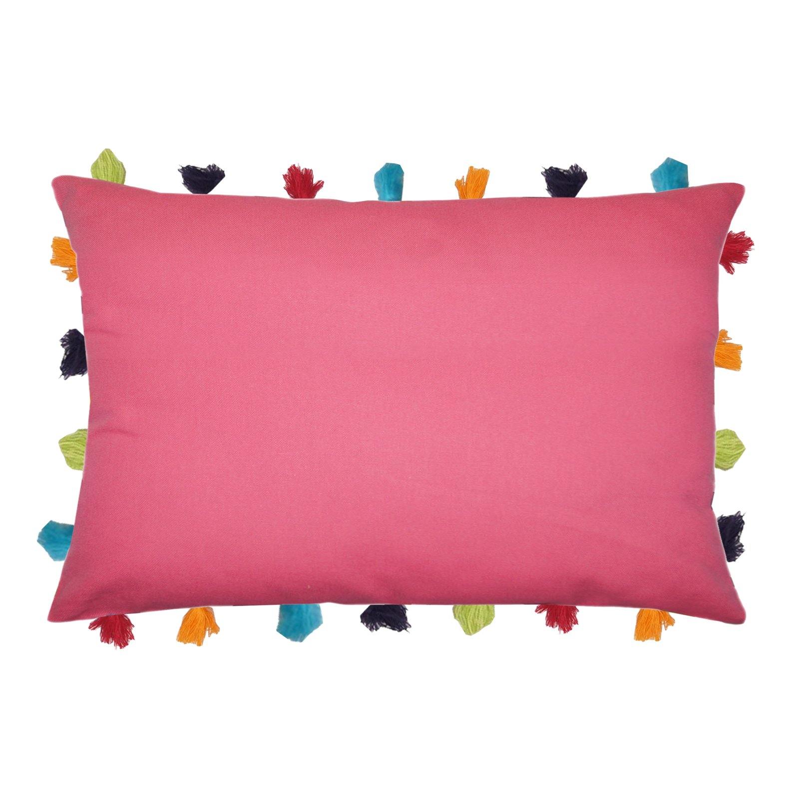 Lushomes Rasberry Cushion Cover with Colorful tassels (Single pc, 14 x 20”) - Lushomes