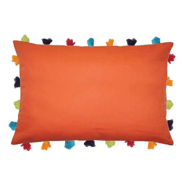 Lushomes Red Wood Cushion Cover with Colorful tassels (Single pc, 14 x 20”) - Lushomes