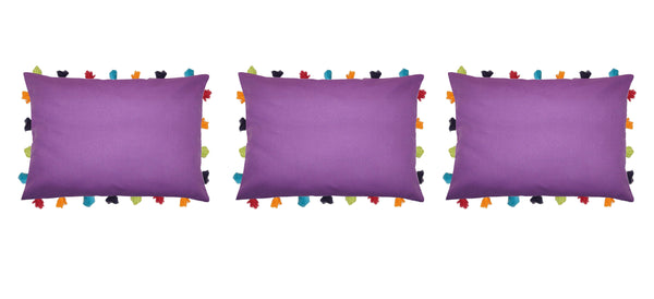 Lushomes Royal Lilac Cushion Cover with Colorful tassels (3 pcs, 14 x 20”) - Lushomes