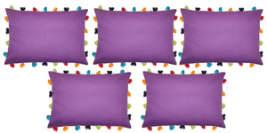 Lushomes Royal Lilac Cushion Cover with Colorful tassels (5 pcs, 14 x 20”) - Lushomes