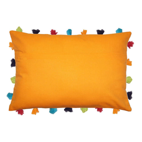 Lushomes Sun Orange Cushion Cover with Colorful tassels (Single pc, 14 x 20”) - Lushomes