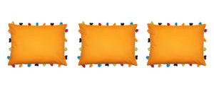 Lushomes Sun Orange Cushion Cover with Colorful tassels (3 pcs, 14 x 20”) - Lushomes