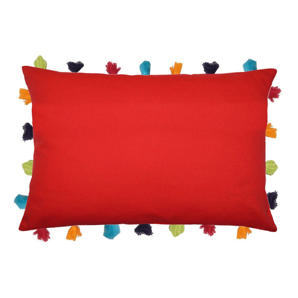 Lushomes Tomato Cushion Cover with Colorful tassels (3 pcs, 14 x 20”) - Lushomes