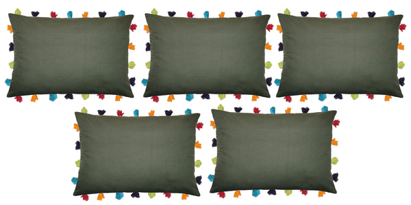 Lushomes Vineyard Green Cushion Cover with Colorful tassels (5 pcs, 14 x 20”) - Lushomes
