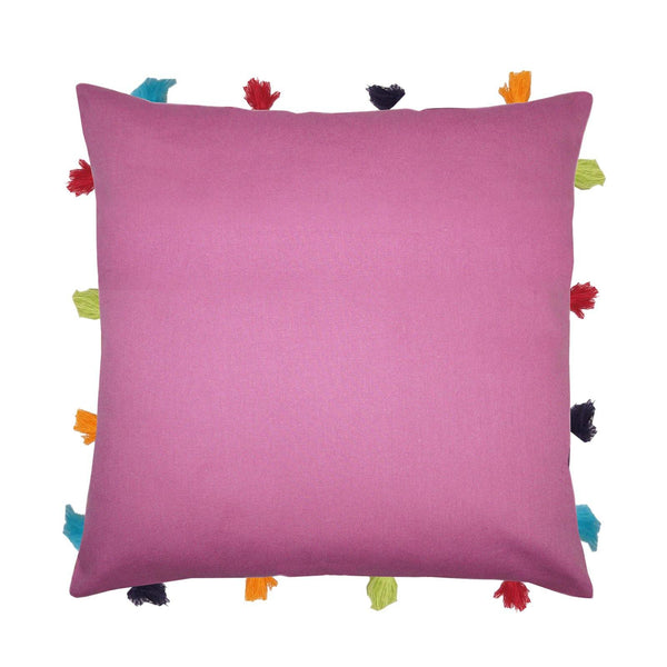 Lushomes Bordeaux Cushion Cover with Colorful tassels (Single pc, 14 x 14”) - Lushomes