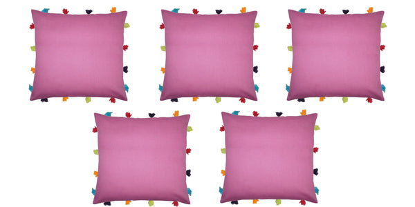 Lushomes Bordeaux Cushion Cover with Colorful tassels (5 pcs, 14 x 14”) - Lushomes