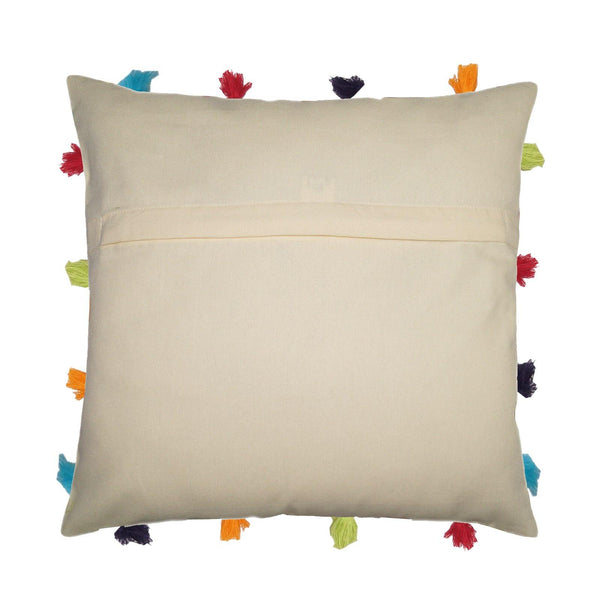 Lushomes Ecru Cushion Cover with Colorful tassels (5 pcs, 14 x 14”) - Lushomes