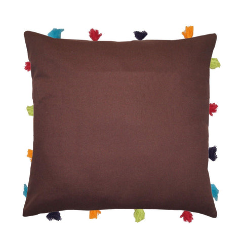 Lushomes French Roast Cushion Cover with Colorful tassels (Single pc, 14 x 14”) - Lushomes