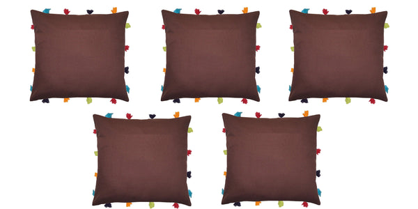 Lushomes French Roast Cushion Cover with Colorful tassels (5 pcs, 14 x 14”) - Lushomes