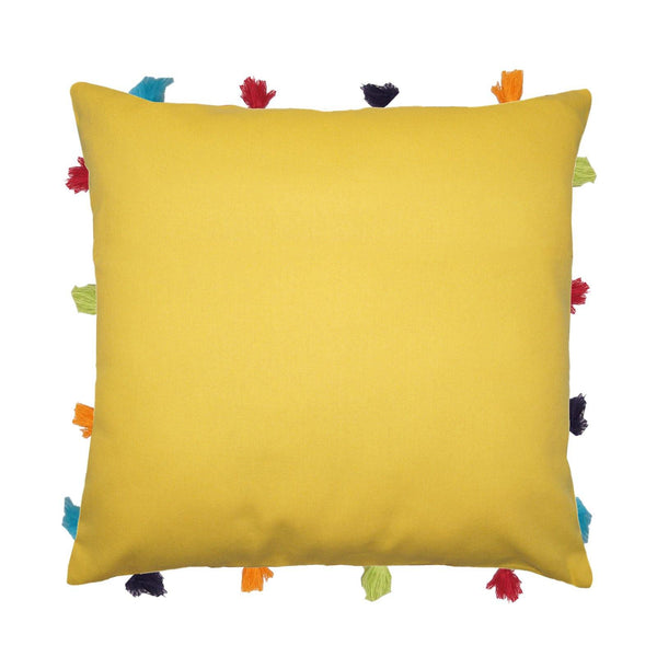Lushomes Lemon Chrome Cushion Cover with Colorful tassels (5 pcs, 14 x 14”) - Lushomes