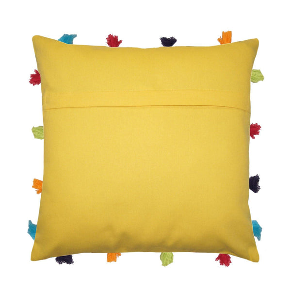 Lushomes Lemon Chrome Cushion Cover with Colorful tassels (Single pc, 14 x 14”) - Lushomes