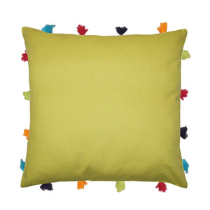 Lushomes Palm Cushion Cover with Colorful tassels (Single pc, 14 x 14”) - Lushomes