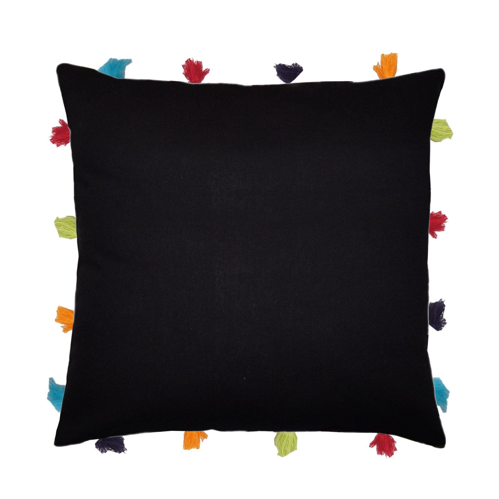 Lushomes Pirate Black Cushion Cover with Colorful tassels (Single pc, 14 x 14”) - Lushomes