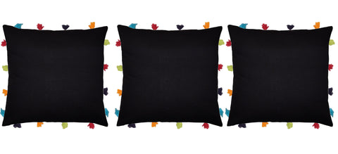 Lushomes Pirate Black Cushion Cover with Colorful tassels (3 pcs, 14 x 14”) - Lushomes