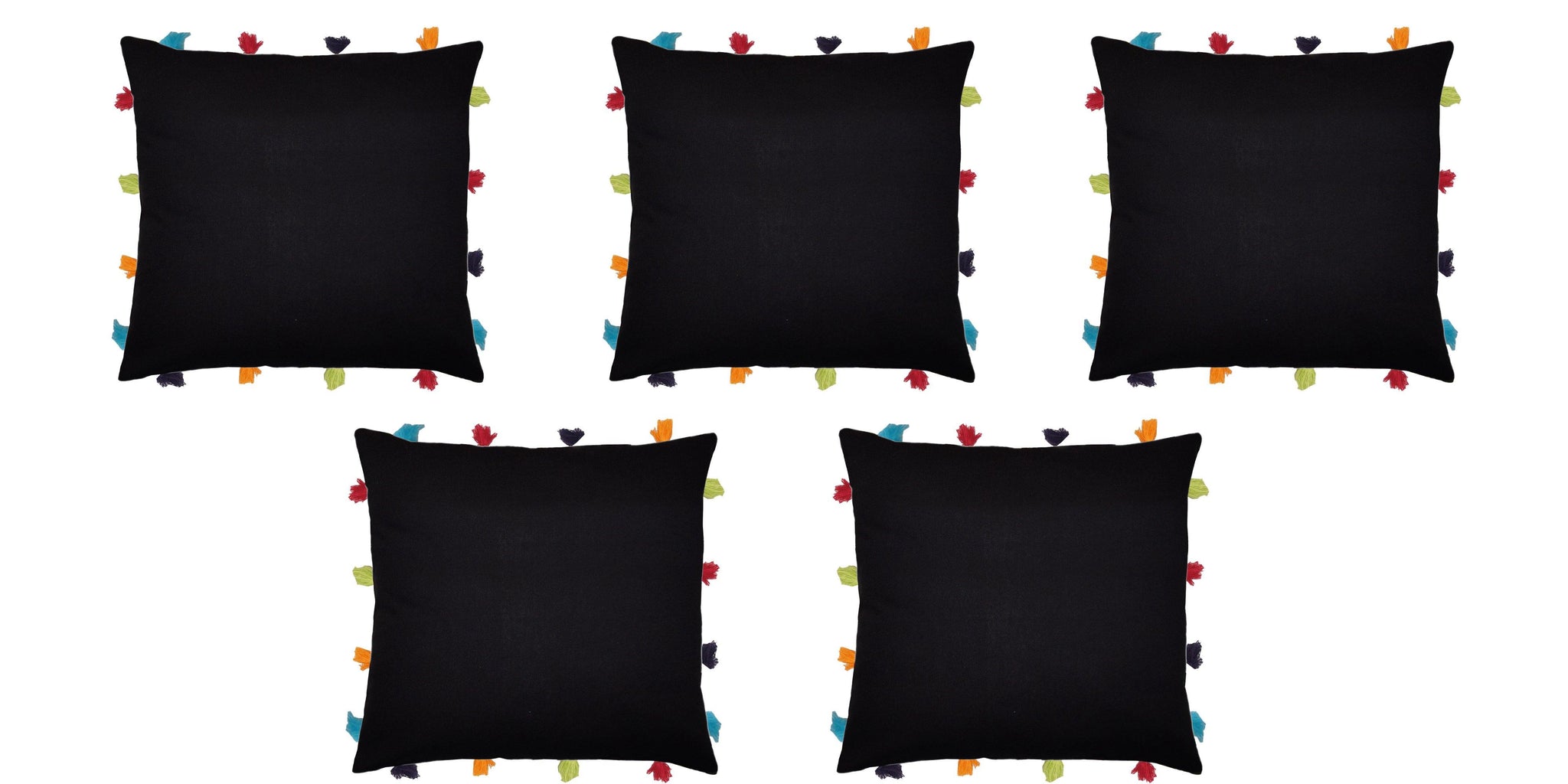 Lushomes Pirate Black Cushion Cover with Colorful tassels (5 pcs, 14 x 14”) - Lushomes