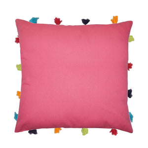 Lushomes Rasberry Cushion Cover with Colorful tassels (Single pc, 14 x 14”) - Lushomes