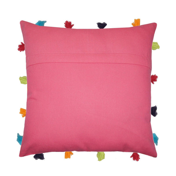 Lushomes Rasberry Cushion Cover with Colorful tassels (3 pcs, 14 x 14”) - Lushomes