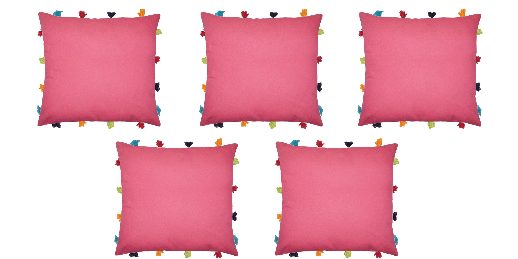 Lushomes Rasberry Cushion Cover with Colorful tassels (5 pcs, 14 x 14”) - Lushomes