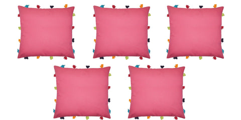 Lushomes Rasberry Cushion Cover with Colorful tassels (5 pcs, 14 x 14”) - Lushomes
