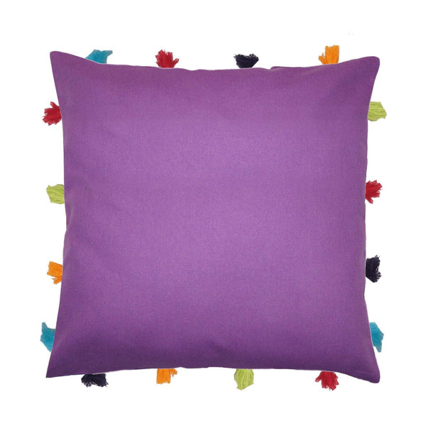 Lushomes Royal Lilac Cushion Cover with Colorful tassels (Single pc, 14 x 14”) - Lushomes