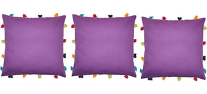 Lushomes Royal Lilac Cushion Cover with Colorful tassels (3 pcs, 14 x 14”) - Lushomes