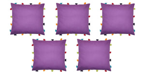 Lushomes Royal Lilac Cushion Cover with Colorful tassels (5 pcs, 14 x 14”) - Lushomes