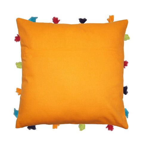 Lushomes Sun Orange Cushion Cover with Colorful tassels (Single pc, 14 x 14”) - Lushomes