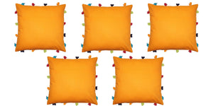 Lushomes Sun Orange Cushion Cover with Colorful tassels (5 pcs, 14 x 14”) - Lushomes