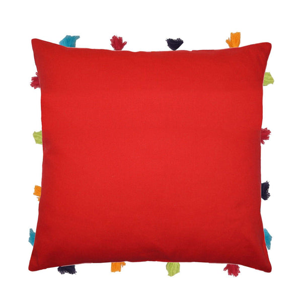 Lushomes Tomato Cushion Cover with Colorful tassels (3 pcs, 14 x 14”) - Lushomes