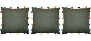Lushomes Vineyard Green Cushion Cover with Colorful tassels (3 pcs, 14 x 14”) - Lushomes