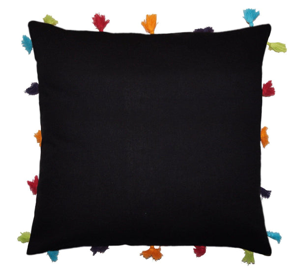 Lushomes Pirate Black Cotton Cushion Cover with Pom Pom - Pack of 1 - Lushomes