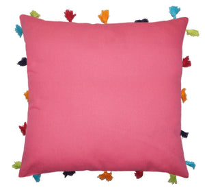 Lushomes Rasberry Cotton Cushion Cover with Pom Pom - Pack of 1 - Lushomes