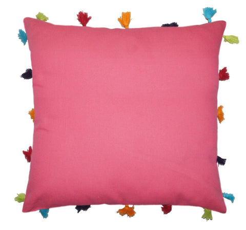 Lushomes Rasberry Cotton Cushion Cover with Pom Pom - Pack of 1 - Lushomes