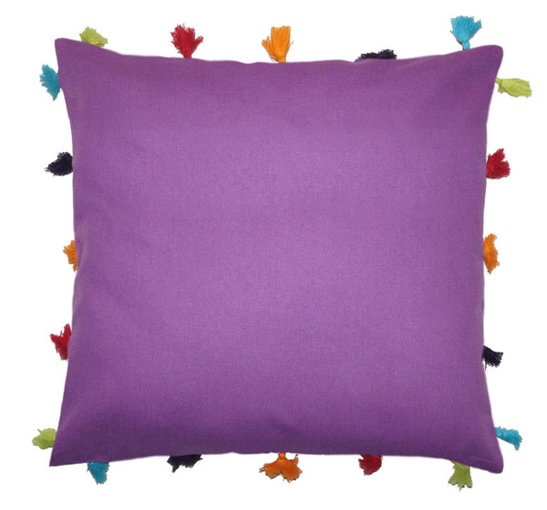 Lushomes Royal Lilac Cotton Cushion Cover with Pom Pom - Pack of 1 - Lushomes