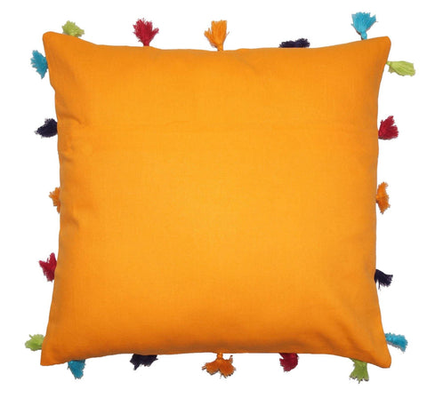 Lushomes Sun Orange Cotton Cushion Cover with Pom Pom - Pack of 1 - Lushomes