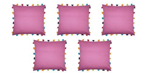 Lushomes Bordeaux Cushion Cover with Colorful tassels (5 pcs, 18 x 18”) - Lushomes